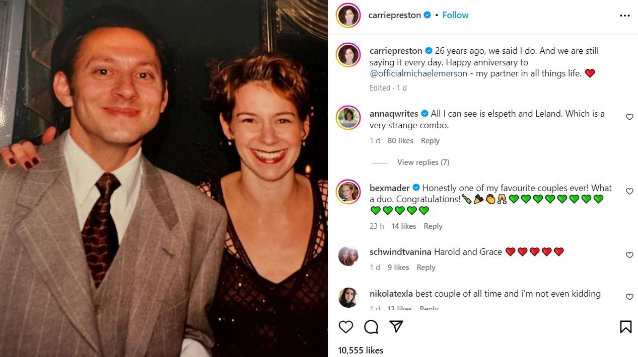 Carrie Preston marks 26th anniversary with husband Michael Emerson