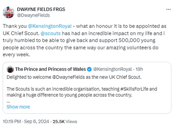 Dwayne Fields reacts to Kate Middletons personal message