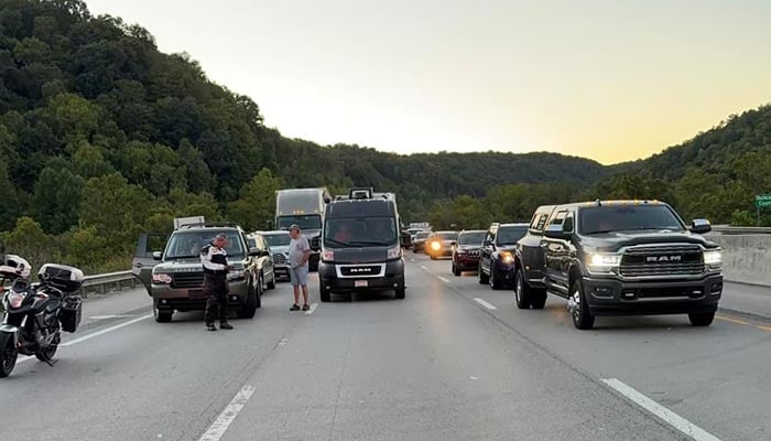 Drivers park on I-75 north of London, Kentucky, September 7, 2024. Mount Vernon Fire Department. — Reuters