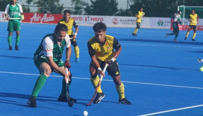 Pakistan and Malaysia hockey players in their opening match of Asian Champions Trophy at the Moqi Hockey Training Base in Hulunbuir City, Inner Mongolia, China, on September 8, 2024. —Facebook/ @asiahockey