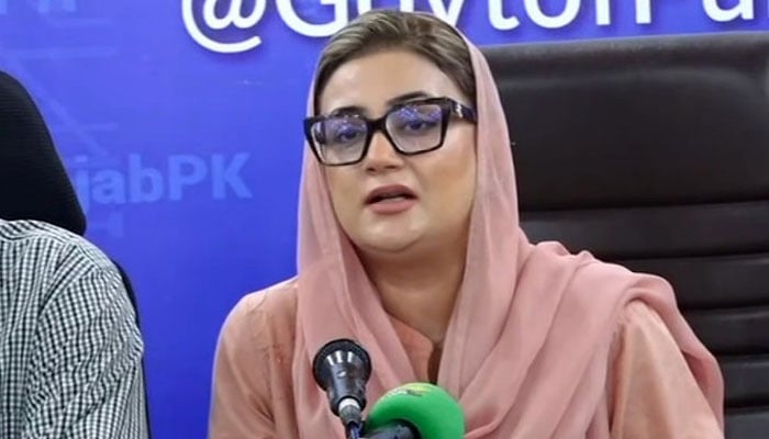 Punjab Information Minister Azma Bokhari addresses the press conference in Lahore on September 8, 2024. — Screengrab via Geo News