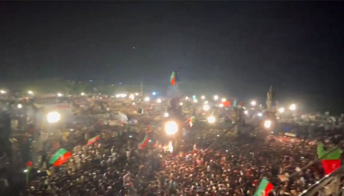 PTI supporters seen at the public gathering venue on September 8, 2024. — Screengrab via Geo News