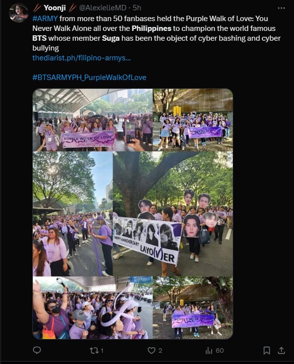 BTS ARMY floods the Philippines in support of Suga: The Purple Walk of Love