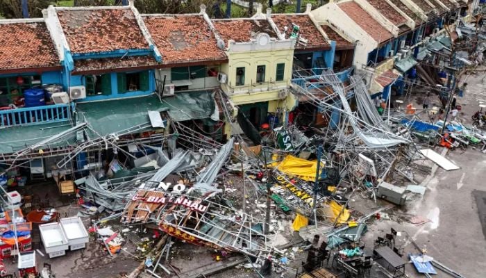 A damaged street in Ha Long after it was hit by Typhoon Yagi. — AFP/File