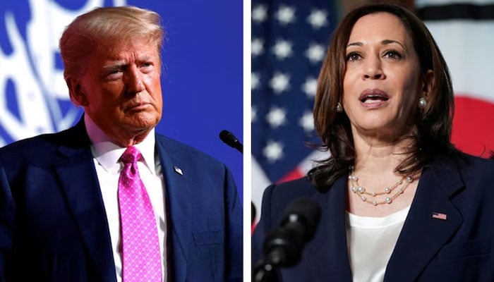 The combined image shows US Vice President Kamala Harris (R) and Republican candidate Donald Trump (L) at separate politicial gatherings. — Reuters/File