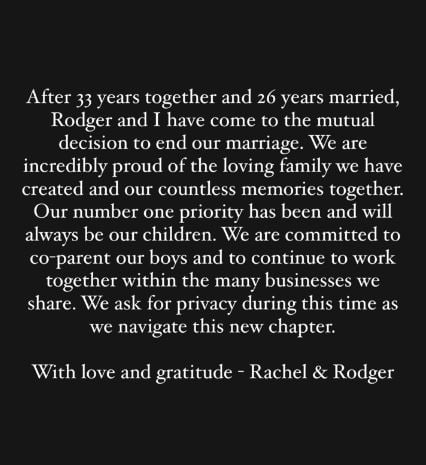 Rachel Zoe, Rodger Berman call it quits after 26 years of marriage