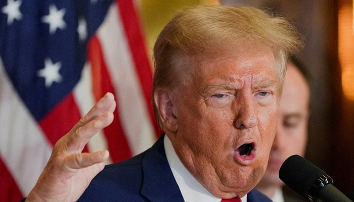 Republican presidential nominee and former US President Donald Trump gestures as he speaks during a press conference at Trump Tower in New York City, US, September 6, 2024. — Reuters