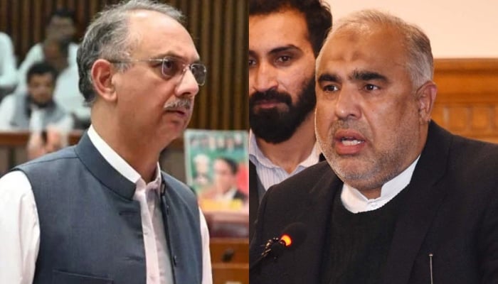 Pakistan Tehreek-e-Insaf (PTI) leaders Omar Ayub Khan and Asad Qaiser. — Facebook/Omar Ayub Khan/X/Asad Qaiser