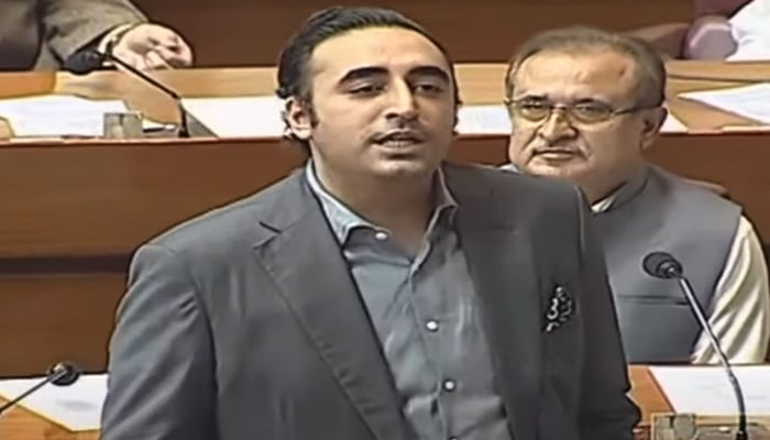 PPP Chairman Bilawal Bhutto Zardari addresses the National Assembly session on September 11, 2024. — Screengrab via Geo News