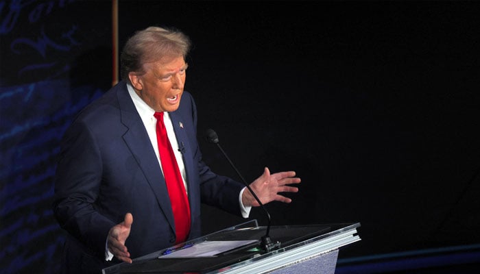 Republican presidential nominee, former US President Donald Trump speaks during a presidential debate with Democratic presidential nominee, US Vice President Kamala Harris, hosted by ABC in Philadelphia, Pennsylvania, US, September 10, 2024. — Reuters