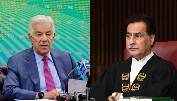 Defence Minister Khawaja Asif (left) and National Assembly Speaker Sardar Ayaz Sadiq. — PID/ Facebook/ @SardarAyazSadiq/ File