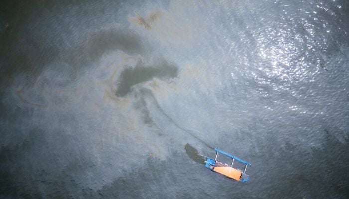 A drone view shows an oil slick in the waters off the coast of Manila Bay, in Pamarawan, Malolos, Bulacan province, Philippines on July 29, 2024. — Reuters