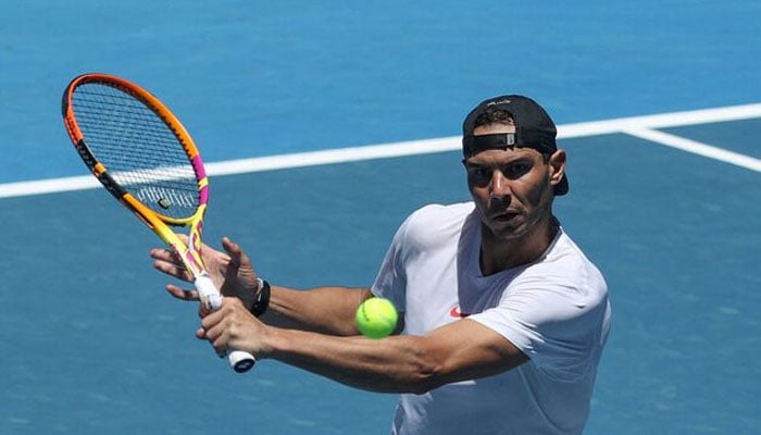 Spains Rafael Nadal practices in the lead-up to the 2022 Australian Open tennis tournament at Melbourne Park in Melbourne, Australia, January 3, 2022. — Reuters