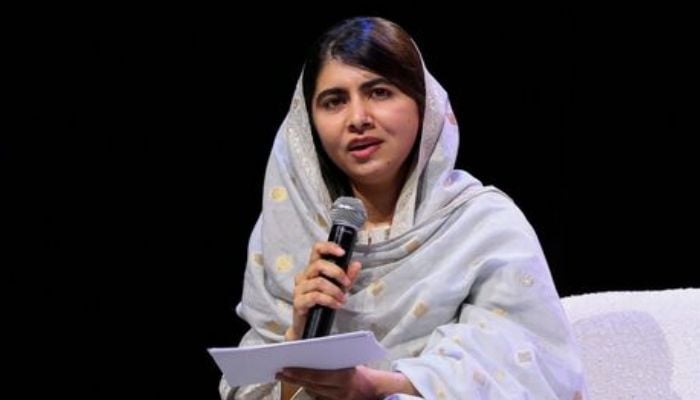 Nobel Peace Prize winner Malala Yousafzai speaks during the 21st Nelson Mandela Annual Peace Lecture on the tenth anniversary of his death, in Johannesburg, South Africa on December 5, 2023. — Reuters