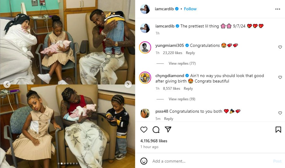 Cardi B announces Prettiest Lil addition to her family