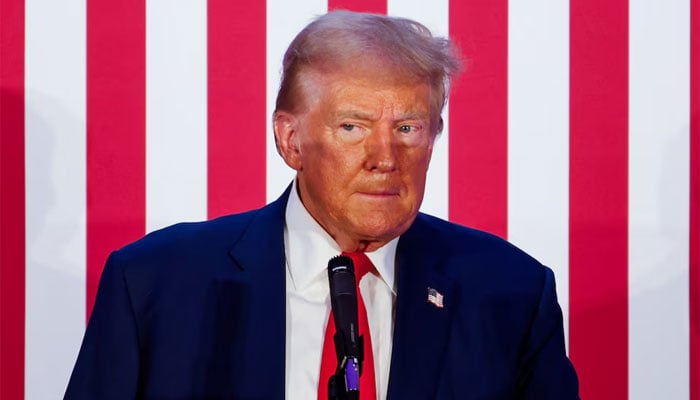 Republican presidential nominee and former US president Donald Trump looks on as he addresses the Fraternal Order of Police at their meeting in Charlotte, North Carolina, US on September 6, 2024. — Reuters