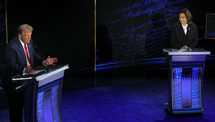 Democratic presidential nominee, US Vice President Kamala Harris reacts to what Republican presidential nominee, former US President Donald Trump says during a presidential debate hosted by ABC in Philadelphia, Pennsylvania, US, September 10, 2024. — Reuters