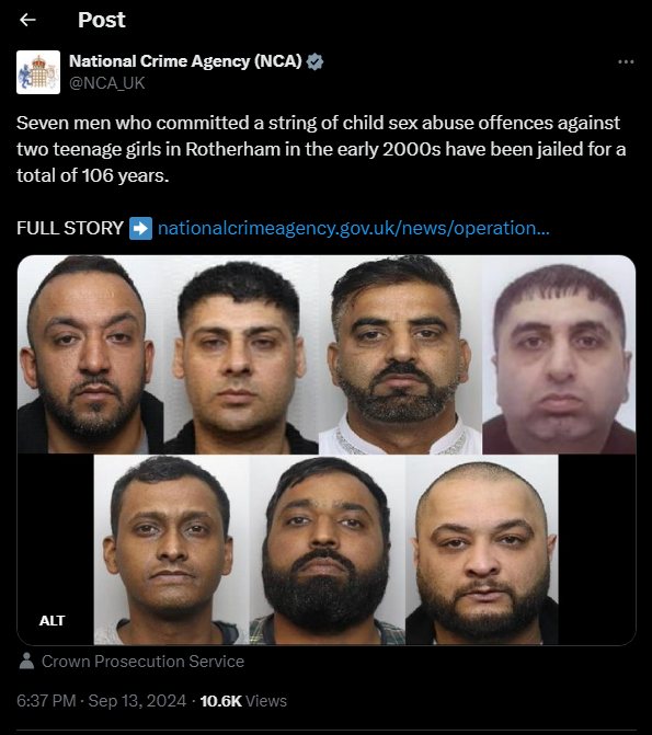 Seven men sentenced to a total of 106 years in the UK's biggest child abuse investigation