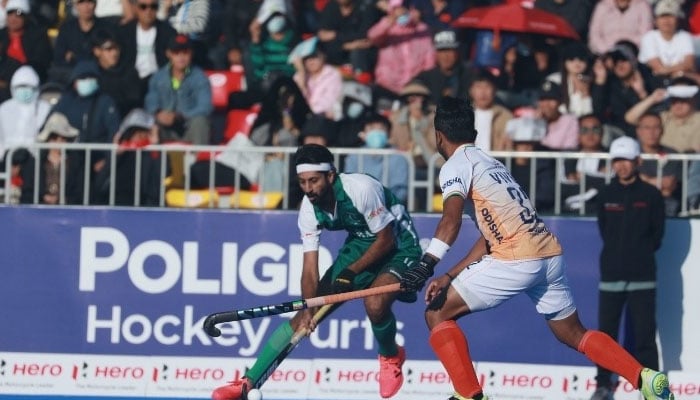 Pakistan and Indian hockey team players pictured during their Asian Hockey Champions Trophy 2024 match at Moqi Training Base, Hulunbuir, China on September 14, 2024. — Facebook/asiahockey