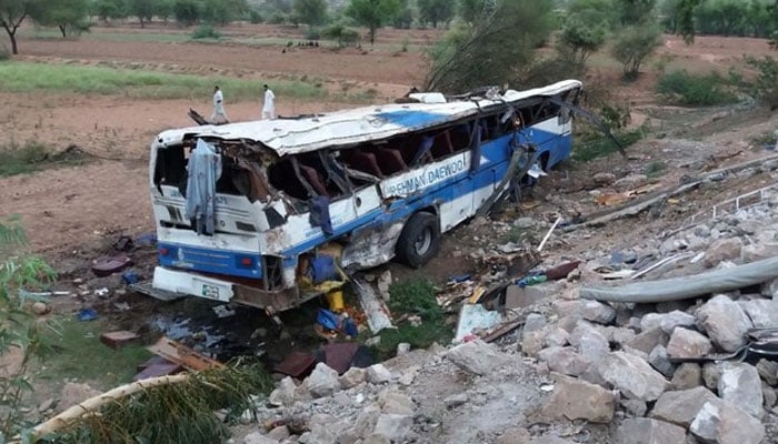 The bus was on its way to Karachi from a naval base in Balochistan province when it developed a technical fault and crashed on a mountain pass on the Makran Coastal Highway. — AFP