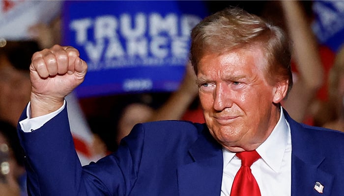 Republican presidential nominee and former U.S. President Donald Trump reacts at a rally in Las Vegas, Nevada, US on September 13, 2024.