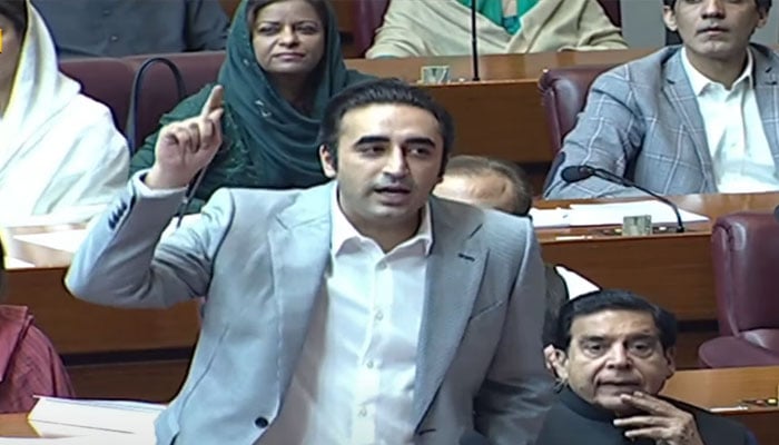 PPP Chairman Bilawal Bhutto-Zardari speaks during National Assembly session on September 14, 2024. — Screengrab/Geo News/YouTube