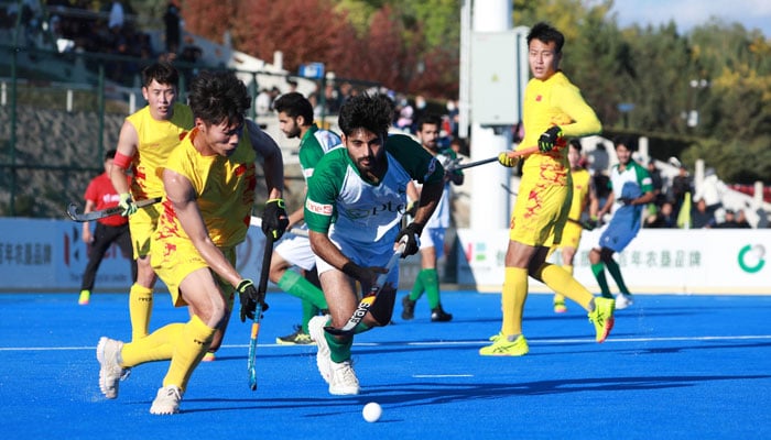 Players from the China and Pakistan teams seen in action on the field during Asian Hockey Champions Trophy 2024 semi-final at the Moqi Hockey Training Base in Hulunbuir City, Inner Mongolia, China on September 16, 2024. — Facebook./Asian Hockey Federation