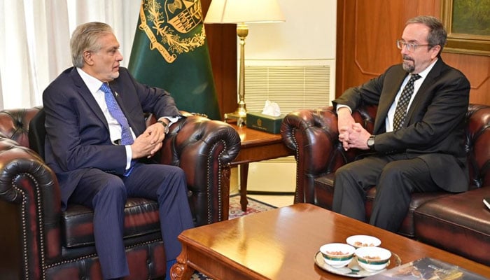 Deputy Prime Minister Ishaq Dar meets with US Under Secretary of State John Bass at his office in Islamabad. —Foreign Office