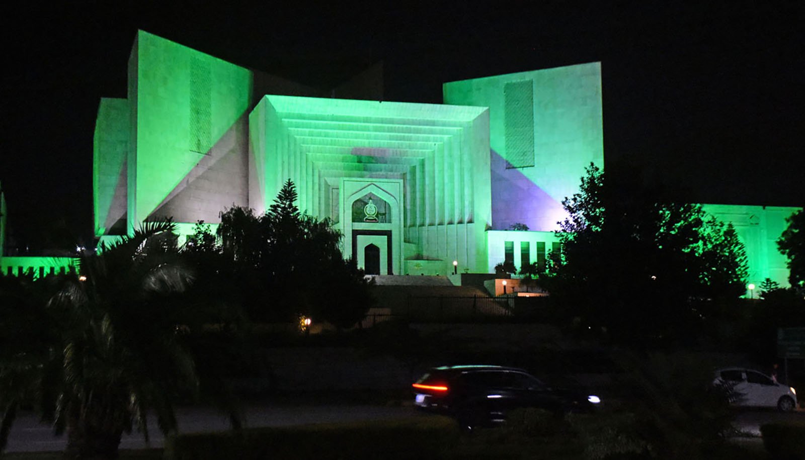 The Supreme Court lit up with green lights in celebration of Eid Milad-un-Nabi on September 16, 2024. — Online