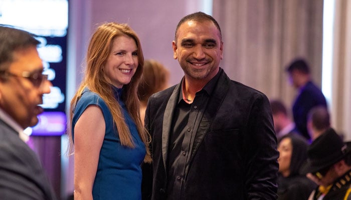 British High Commissioner to Pakistan Jane Marriott and Pakistani fashion designer Omar Mansoor at  London Fashion Week. — Reporter