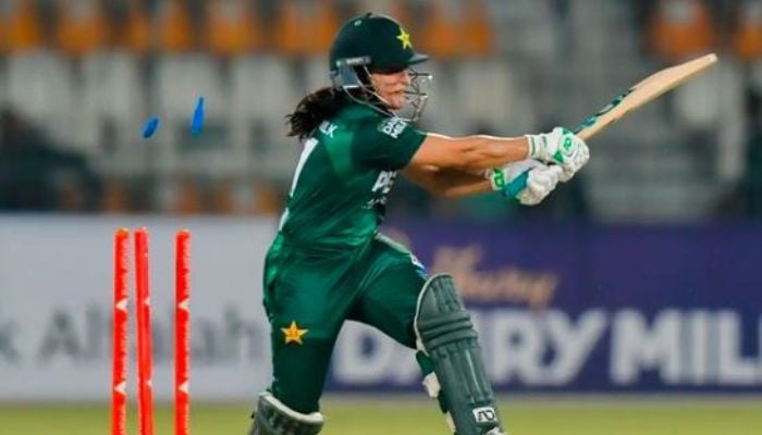 Bails flying off as a Pakistani women batter is dismissed by a South African bowler on September 16, 2024 during the first T20I at the Multan Cricket Stadium. — Instagram/@therealpcb