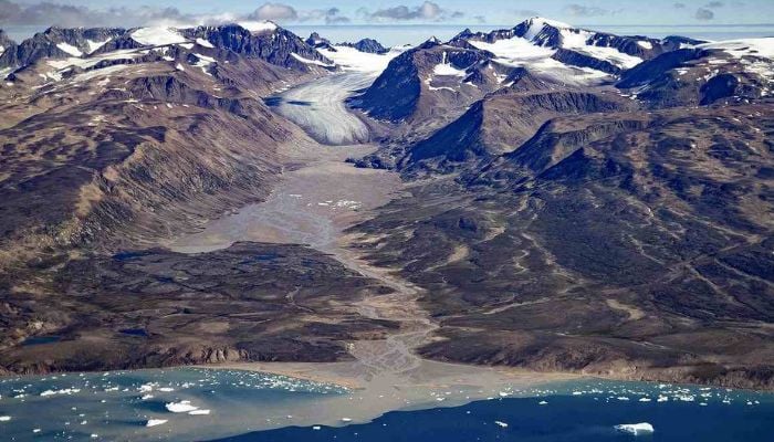 A  melted glacier around Constable Point along the Scoresby Sound Fjord, in Eastern Greenland, is seen on Aug. 11. — AFP