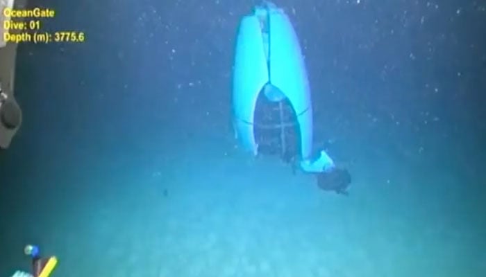 The Titan submersible, after its implosion, can be seen in this screengrab taken from a video released by the US Coast Guard. — Pelagic Research Services/US Coast Guard