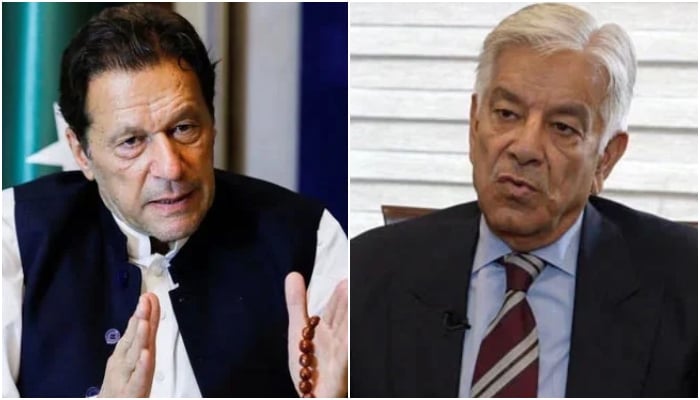 PTI founder Imran Khan (left) and Defence Minister Khawaja Asif in these undated photos. — Reuters/X/@FarhatJavedR