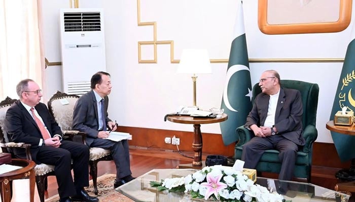 President Asif Ali Zardari (right) meets ADB President Masatsugu Asakawa. — APP