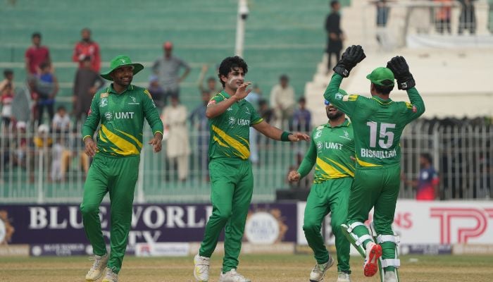 The Markhors celebrating a wicket against the Dolphins during the sixth game of the Champions One-Day Cup at the Iqbal Stadium, Faisalabad, Punjab on September 18, 2024. — PCB