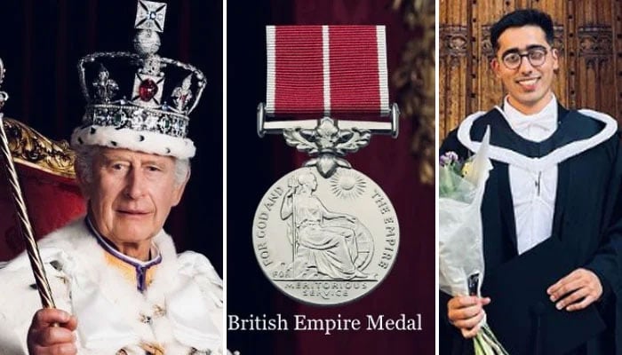 Army Public School (APS) attack survivor Ahmed Nawaz awarded the British Empire Medal by King Charles III. — Instagram/@ahmednawazofficial