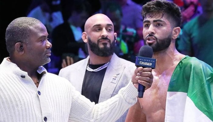 Shahzaib Rind, new World Karate Combat Heavyweight Champion, speaking after winning the event. — Instagram/@shahzaibrindofficial