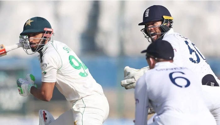 Players from the Pakistan and England teams during a match. — AFP/File