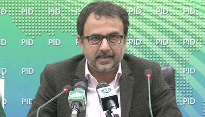 Federal Minister for Power Awais Ahmad Khan Leghari speaks at a press conference in this undated. — PID/File