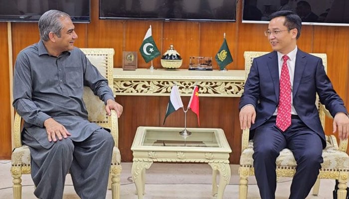 Minister for Interior Mohsin Naqvi in a meeting with Chinese Minister for Political and Legal Affairs Chen Mingguo in Islamabad on September 21, 2024. — PID