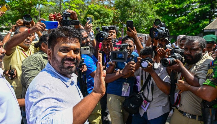 National People’s Power (NPP) party’s presidential candidate Anura Kumara Dissanayaka leaves a polling station after casting his ballot during voting in Sri Lanka´s presidential election in Colombo on September 21, 2024. — AFP