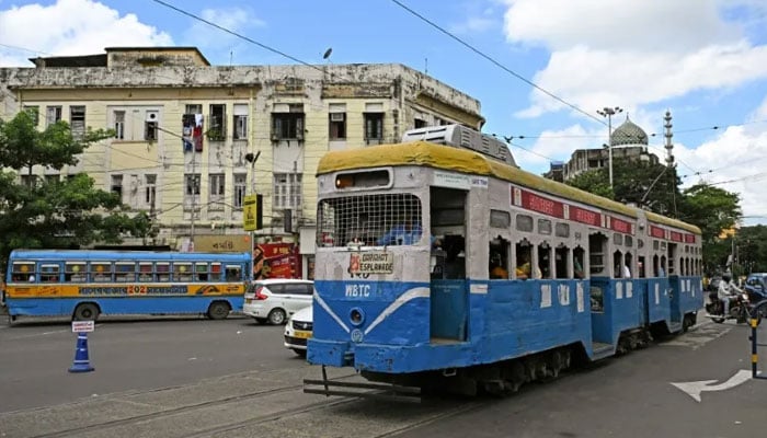 A tram is seen moving on a road in Kolkata, India in this undated image. — AFP