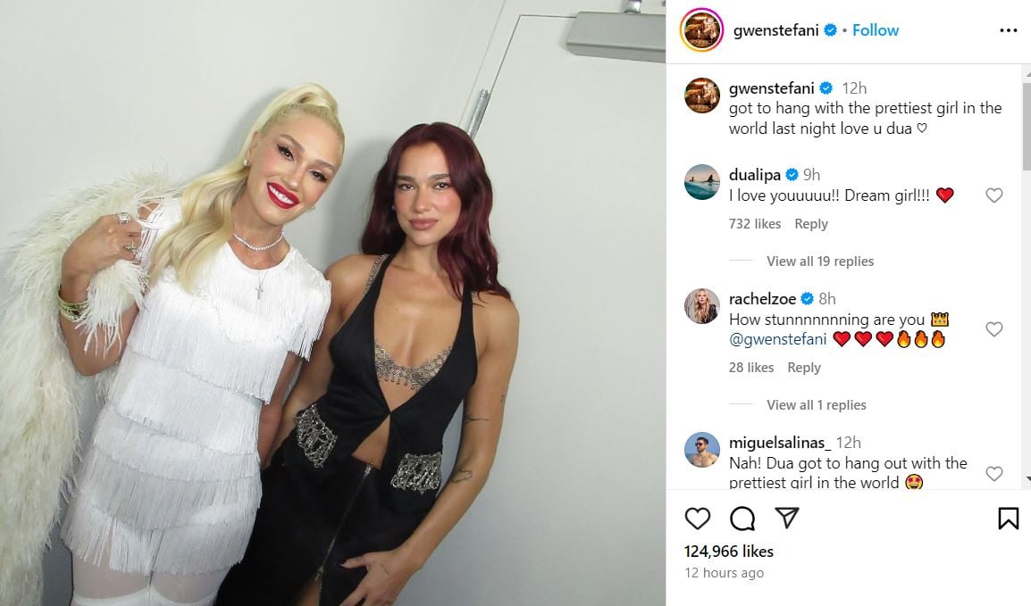 Gwen Stefani expresses love for Dua Lipa