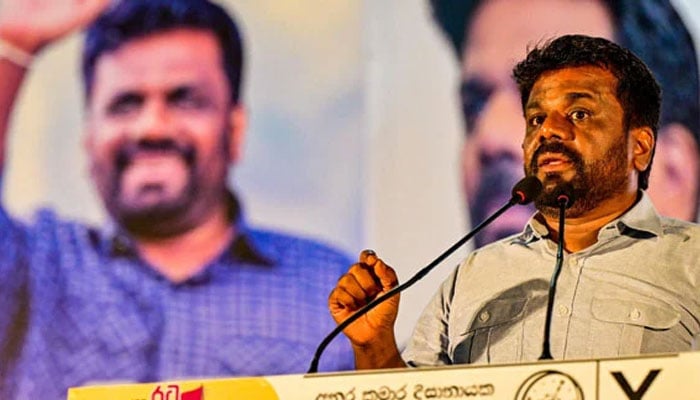 National Peoples Power (NPP) presidential candidate Anura Kumara Dissanayaka addresses his supporters during a rally in Colombo on September 18, 2024. — AFP