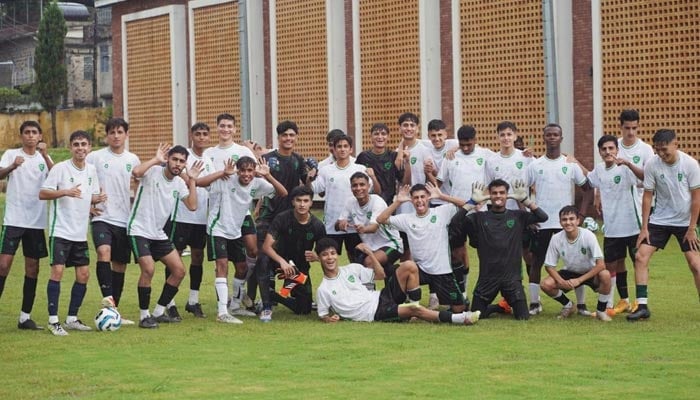 Pakistan U17 Football Team pictured after a match or practice session. - PFF/File