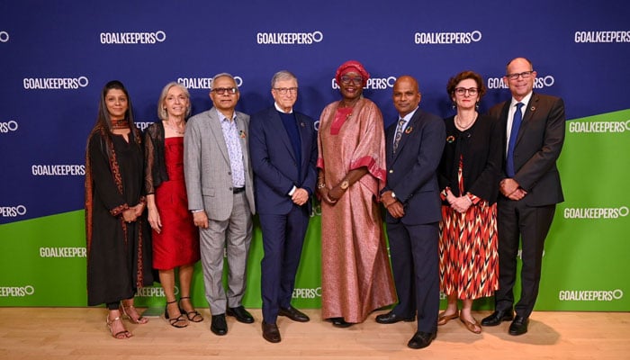 Dr Zahra Hoodbhoy photographed along with Bill Gates and other nominees of Goalkeepers Champions. — Supplied