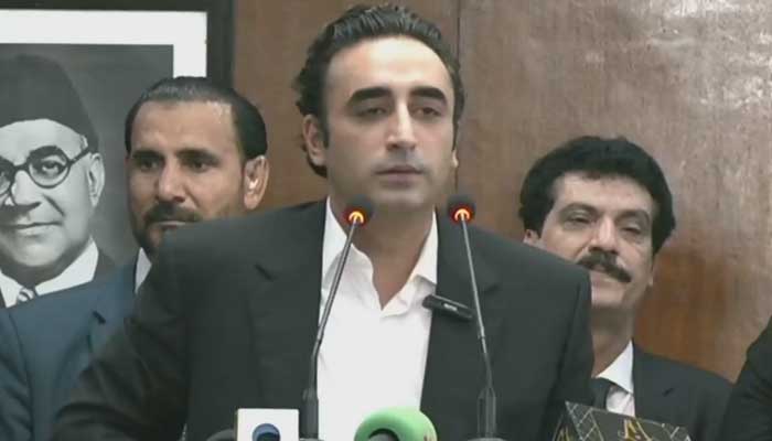 PPP Chairman Bilawal Bhutto Zardari is addressing a ceremony on September 24, 2024. — Screengrab via Geo News