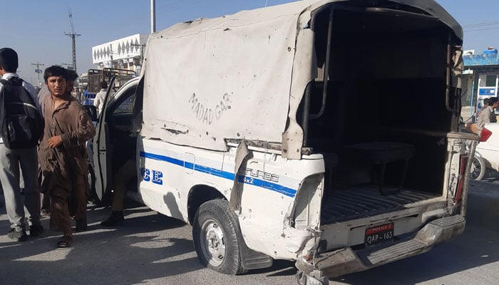 The attacked police van at the site of the blast. — Photo via reporter