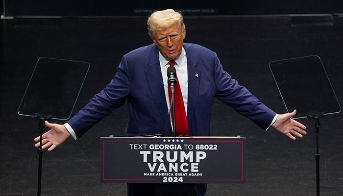 Republican presidential nominee and former US President Donald Trump makes a campaign speech at the Johnny Mercer Theatre Civic Centre in Savannah, Georgia, US September 24, 2024. — Reuters